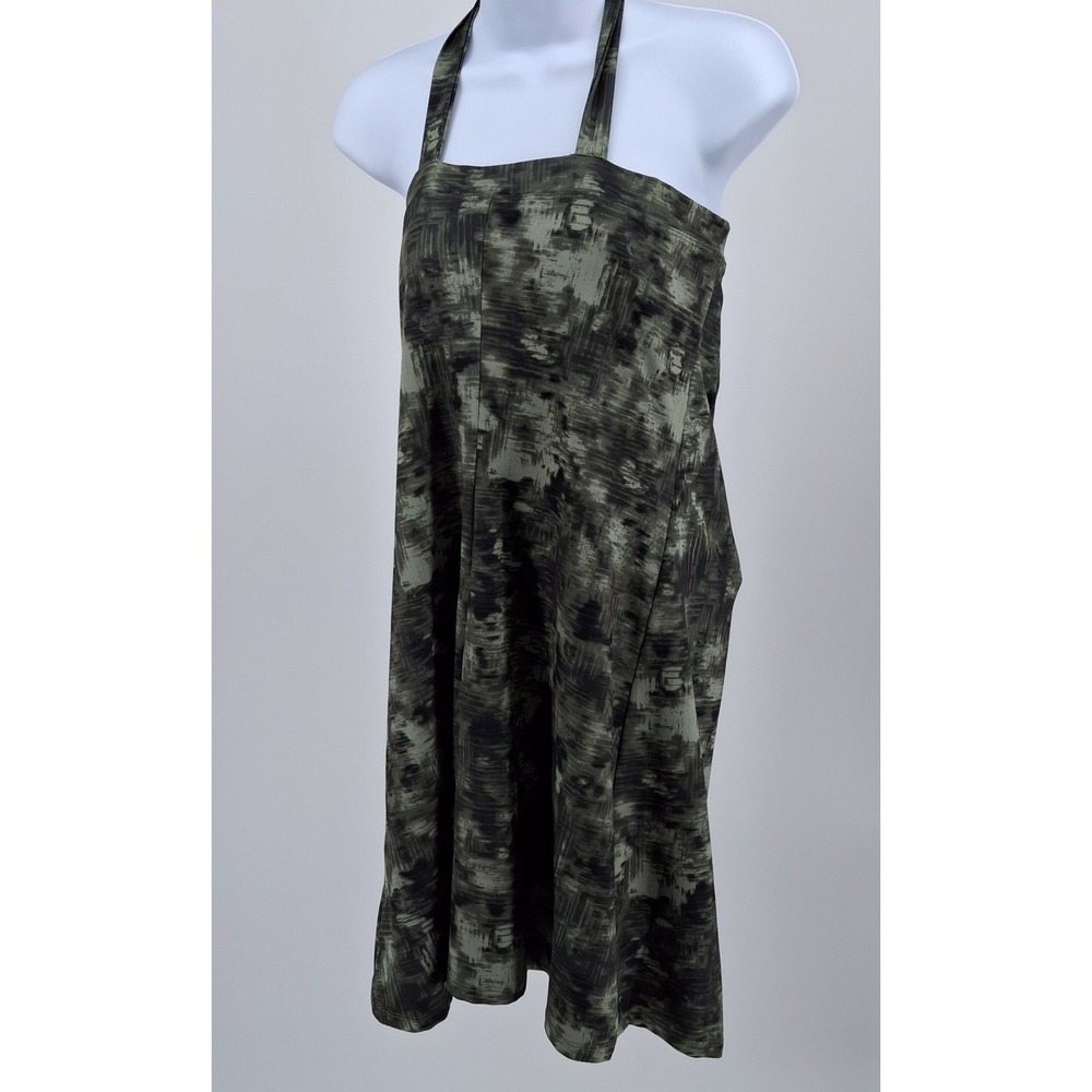Marika Dress Women Large Green Deep Forest Camo Halter Built-in Bra MK005029